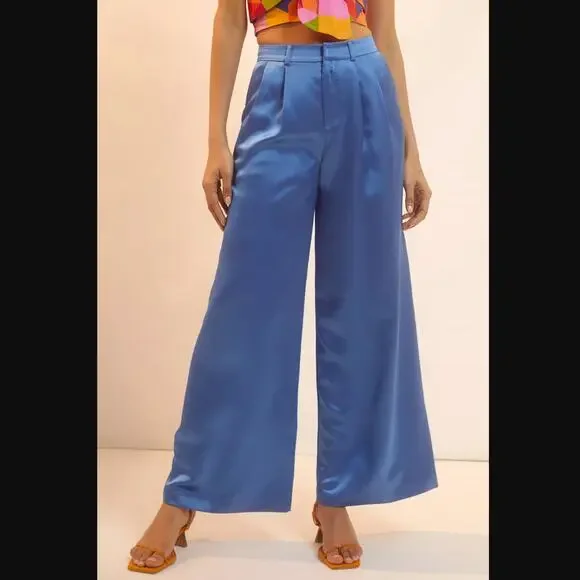 New Anthropologie Du Paradis Wide-Leg Sateen Pants - New Small - Picture 3 of 6